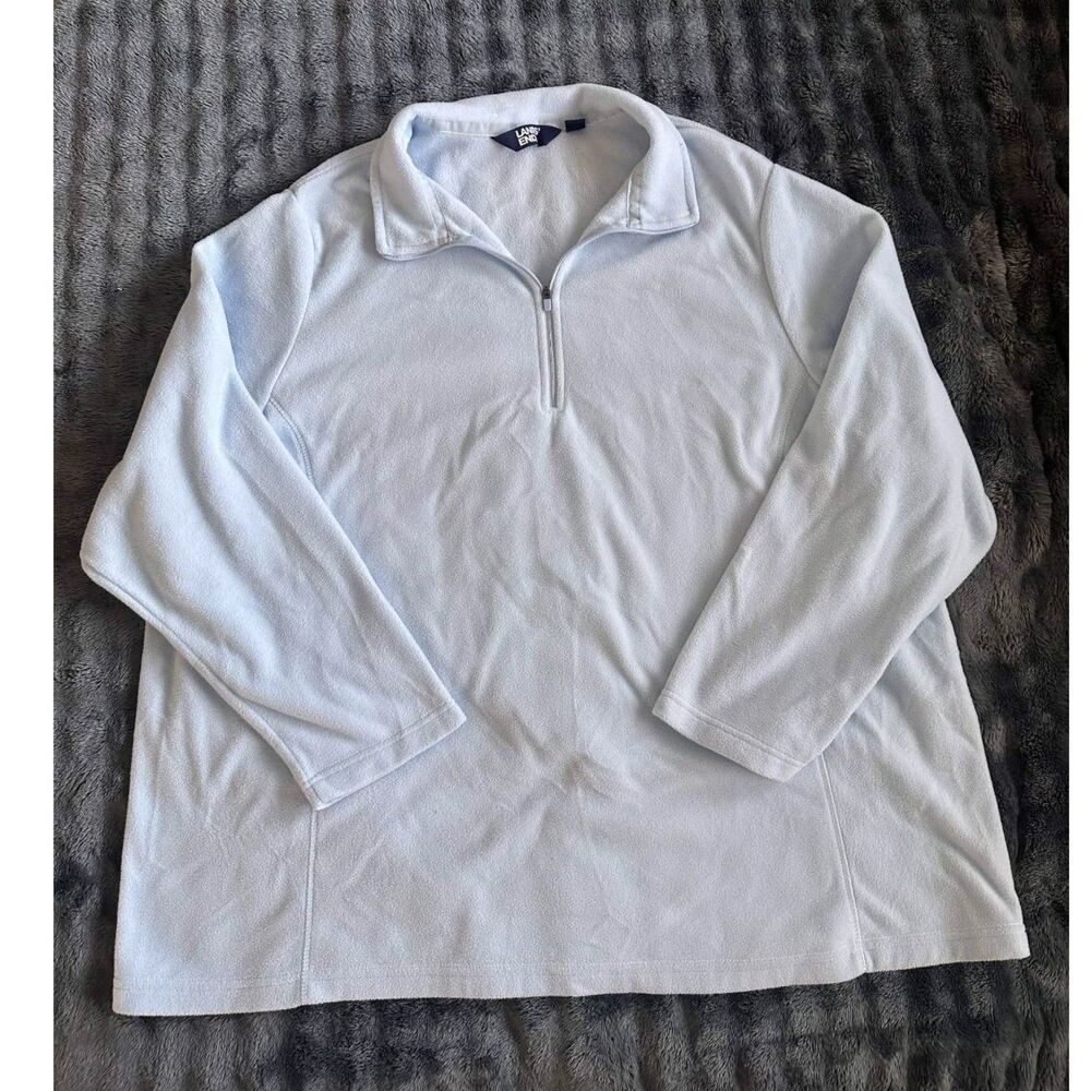 Lands End Light Blue Quarter Zip Fleece Pullover Sweatshirt Womens 3X Plus Cozy